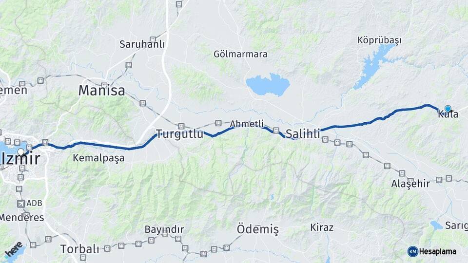 Manisa Kula İzmir Arası Kaç Km - Yol Haritası