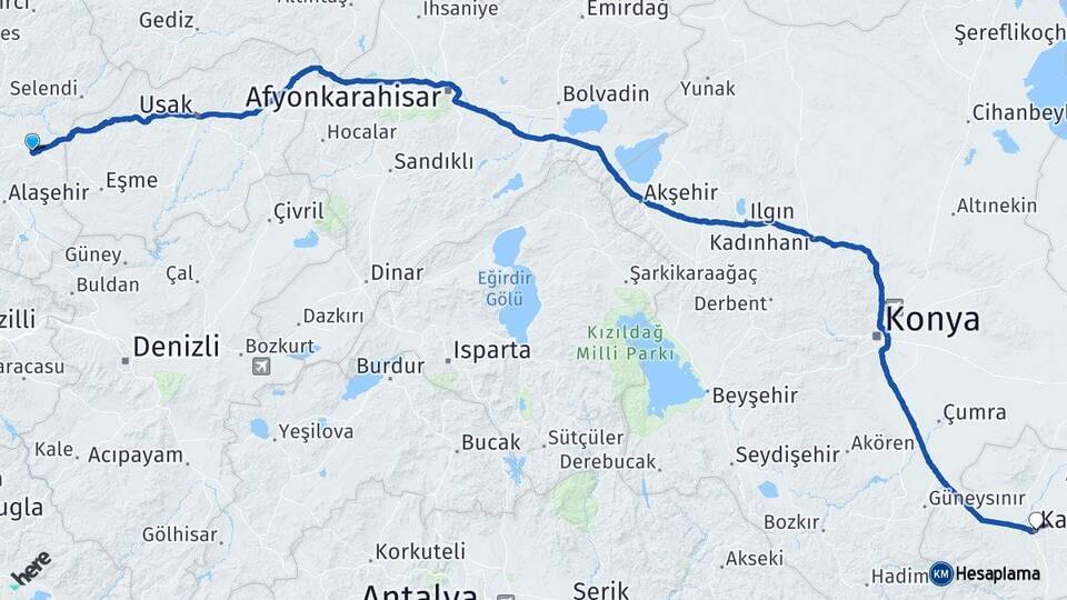 Manisa Kula Karaman Arası Kaç Km - Yol Haritası
