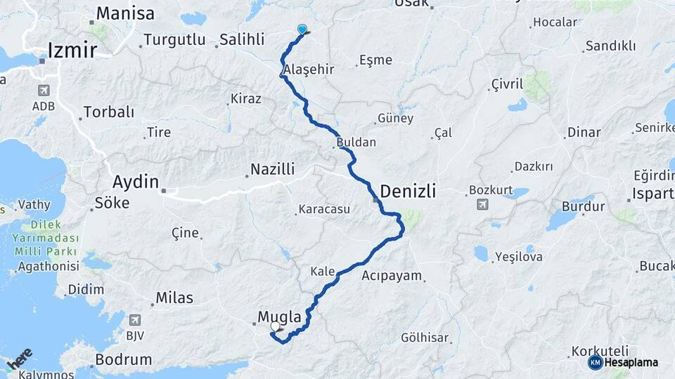 Manisa Kula Muğla Arası Kaç Km - Yol Haritası