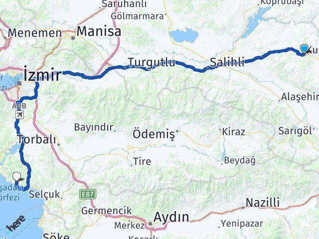 Manisa Kula Özdere Cumhuriyet Menderes İzmir Arası Kaç Km - Yol Haritası