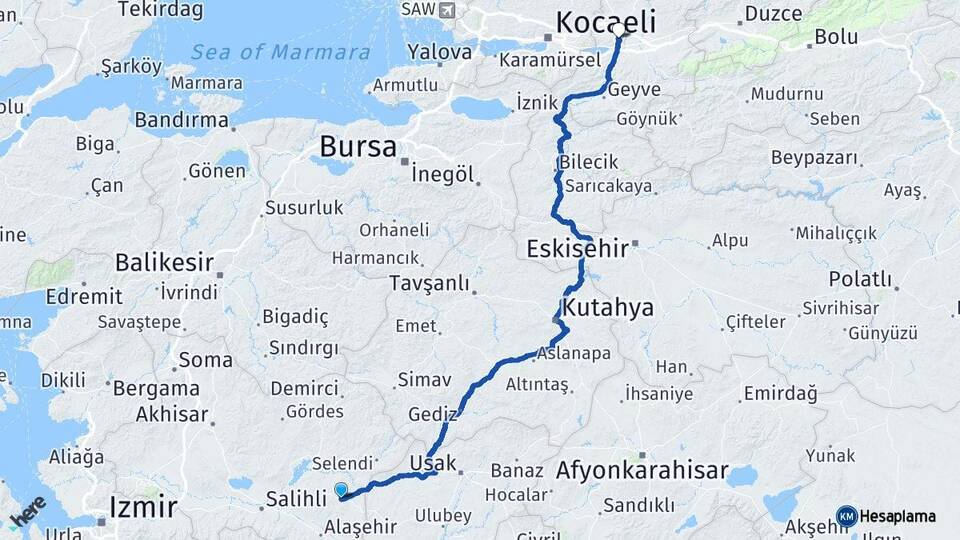 Manisa Kula Sakarya Arası Kaç Km - Yol Haritası