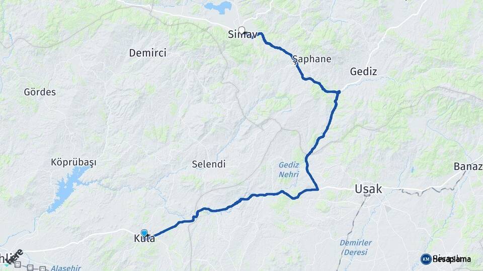 Manisa Kula Simav Kütahya Arası Kaç Km - Yol Haritası