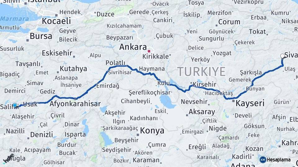 Manisa Kula Sivas Arası Kaç Km - Yol Haritası
