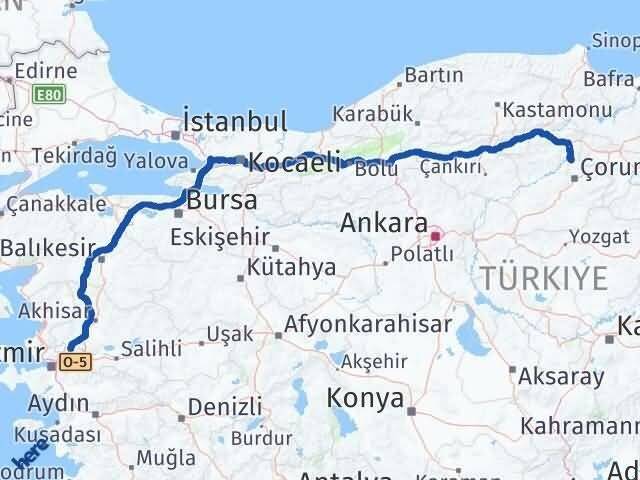 Manisa Laçin Çorum Arası Kaç Km - Yol Haritası