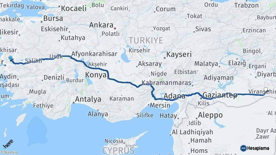 Manisa Mardin Arası Kaç Km - Yol Haritası