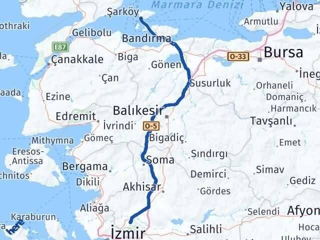 Manisa Marmara Balıkesir Arası Kaç Km - Yol Haritası