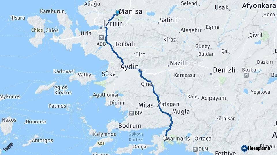 Manisa Marmaris Muğla Arası Kaç Km - Yol Haritası