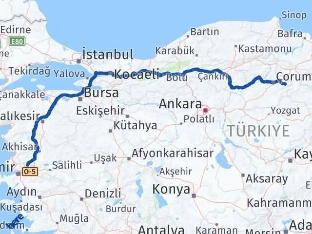 Manisa Mecitözü Çorum Arası Kaç Km - Yol Haritası