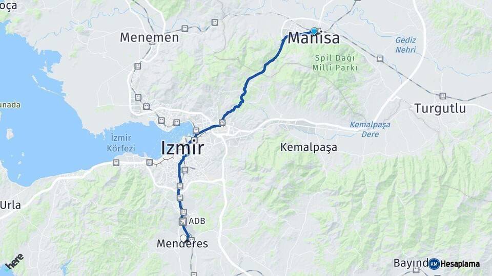Manisa Menderes İzmir Arası Kaç Km - Yol Haritası