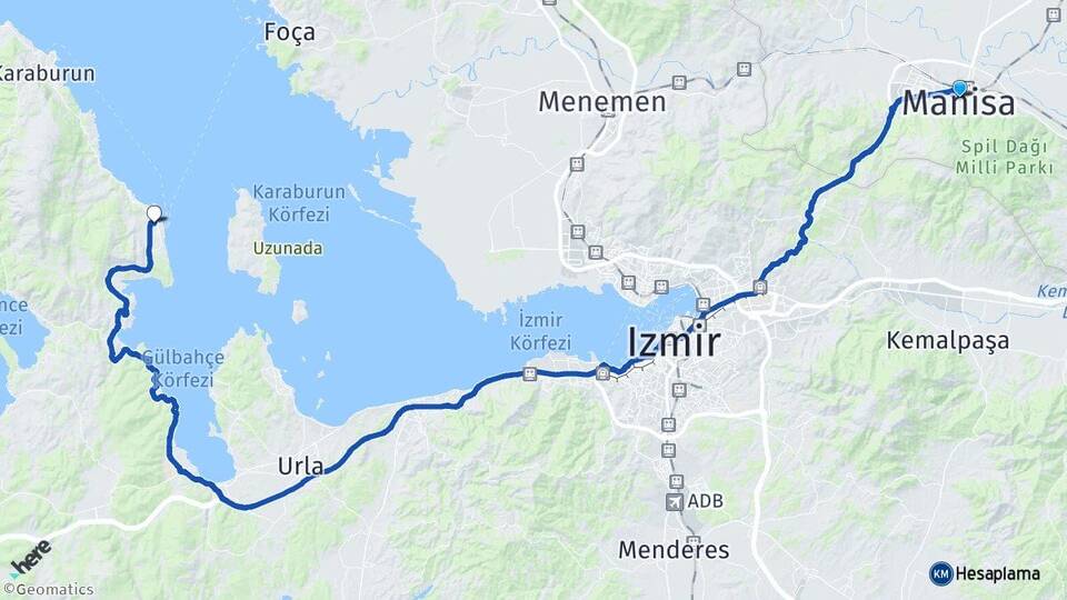 Manisa Mordoğan Karaburun İzmir Arası Kaç Km - Yol Haritası