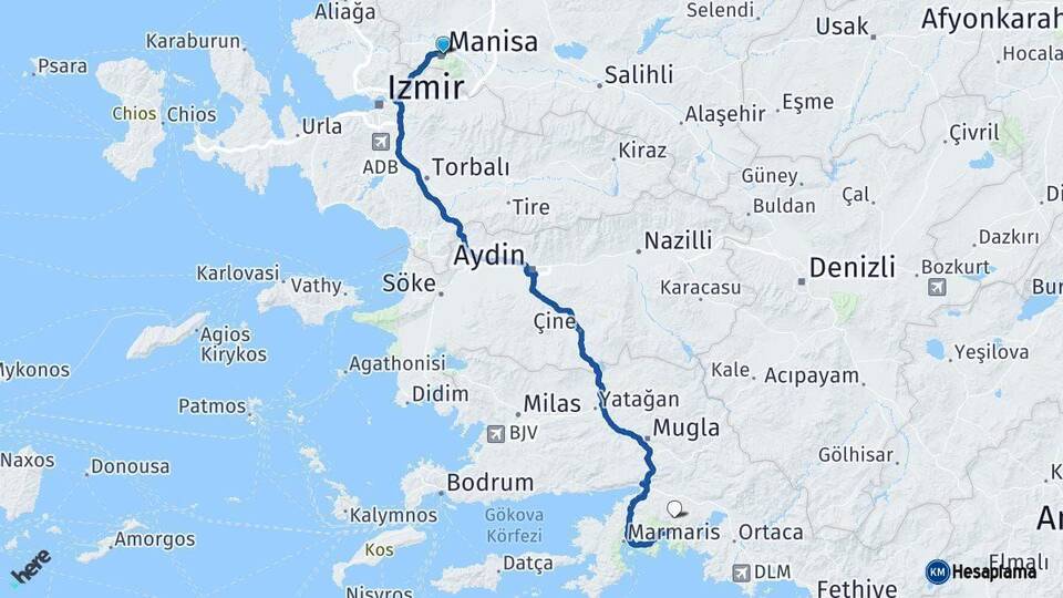 Manisa Muğla Arası Kaç Km - Yol Haritası