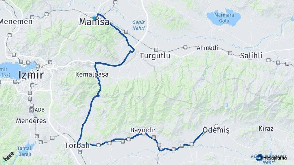 Manisa Ödemiş İzmir Arası Kaç Km - Yol Haritası