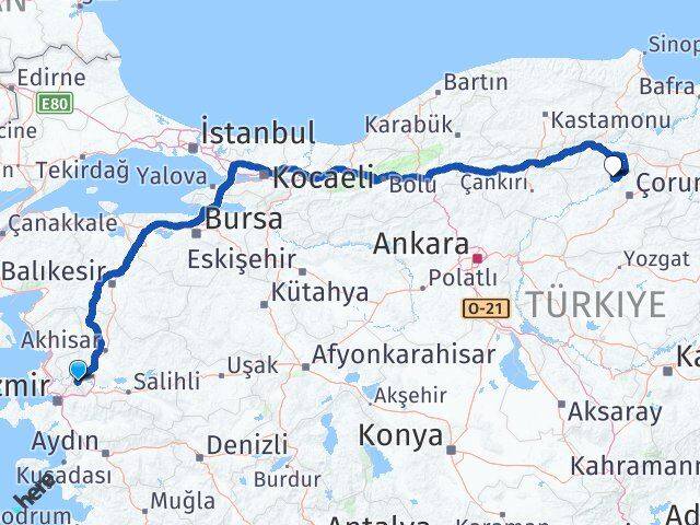 Manisa Oğuzlar Çorum Arası Kaç Km - Yol Haritası