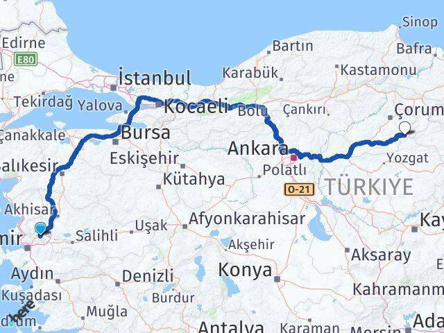 Manisa Ortaköy Çorum Arası Kaç Km - Yol Haritası
