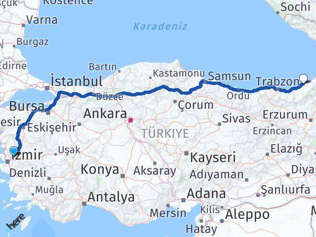 Manisa Pazar Rize Arası Kaç Km - Yol Haritası