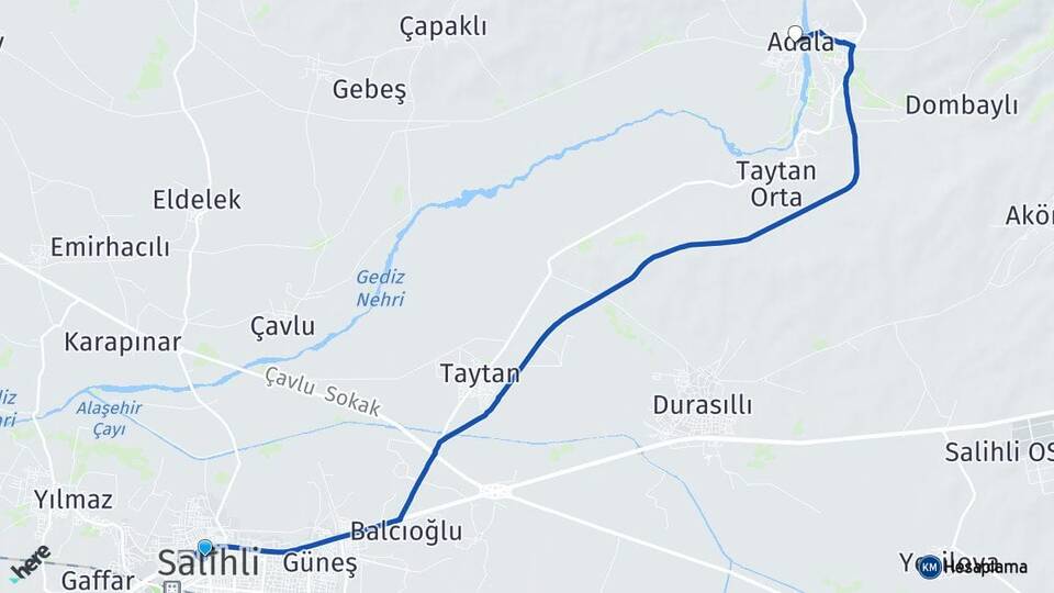 Manisa Salihli Adala Salihli Arası Kaç Km - Yol Haritası