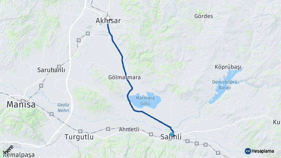 Manisa Salihli Akhisar Arası Kaç Km - Yol Haritası