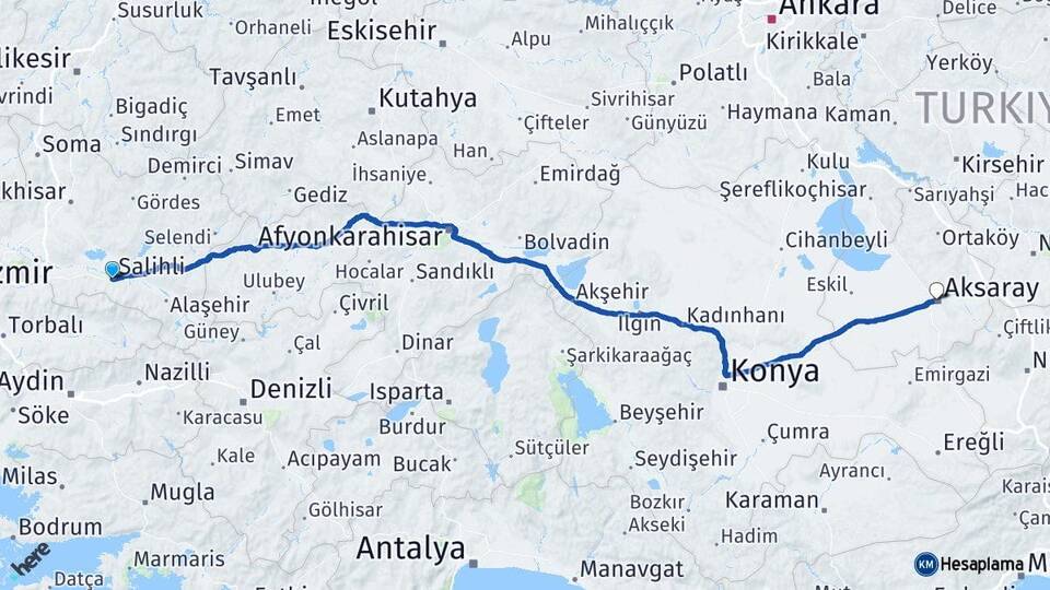 Manisa Salihli Aksaray Arası Kaç Km - Yol Haritası