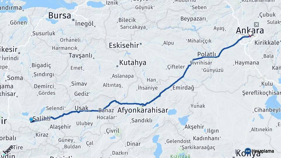 Manisa Salihli Ankara Arası Kaç Km - Yol Haritası