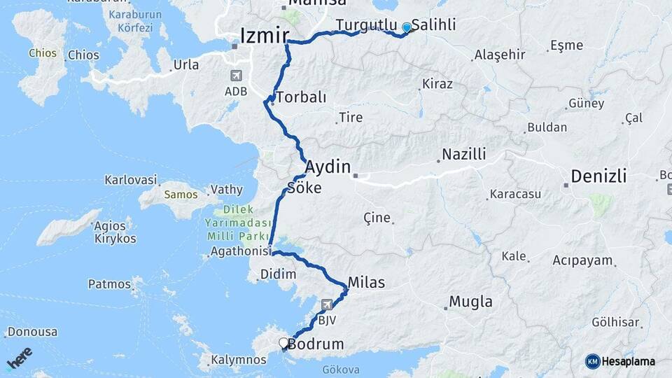 Manisa Salihli Bodrum Muğla Arası Kaç Km - Yol Haritası