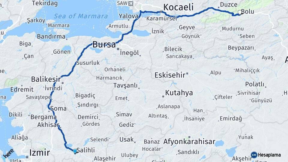 Manisa Salihli Bolu Arası Kaç Km - Yol Haritası