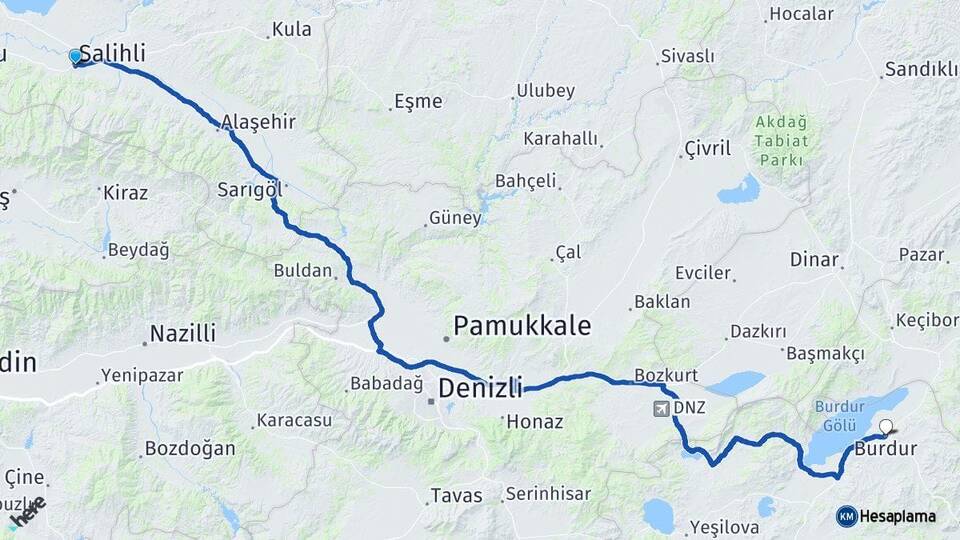 Manisa Salihli Burdur Arası Kaç Km - Yol Haritası