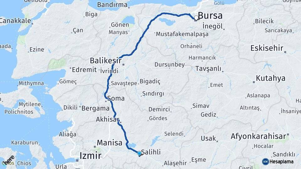 Manisa Salihli Bursa Arası Kaç Km - Yol Haritası