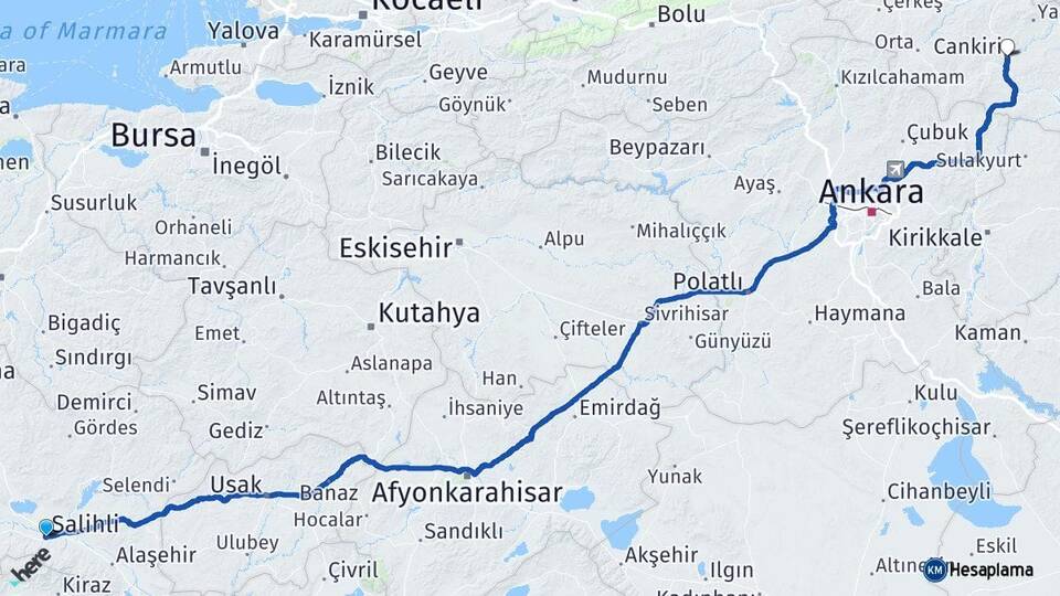 Manisa Salihli Çankırı Arası Kaç Km - Yol Haritası