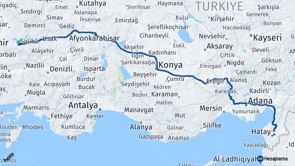Manisa Salihli Hatay Arası Kaç Km - Yol Haritası