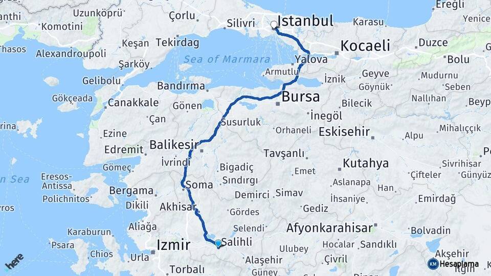 Manisa Salihli İstanbul Arası Kaç Km - Yol Haritası
