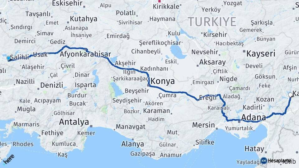 Manisa Salihli Kahramanmaraş Arası Kaç Km - Yol Haritası