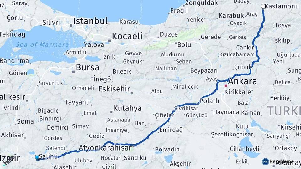 Manisa Salihli Kastamonu Arası Kaç Km - Yol Haritası