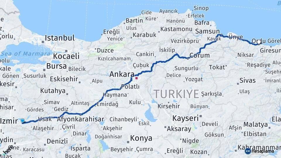 Manisa Salihli Ordu Arası Kaç Km - Yol Haritası
