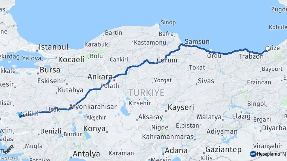 Manisa Salihli Rize Arası Kaç Km - Yol Haritası