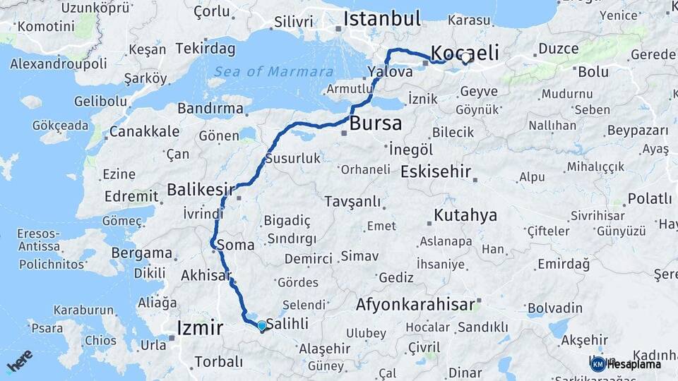 Manisa Salihli Sakarya Arası Kaç Km - Yol Haritası