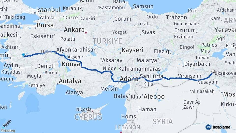 Manisa Salihli Şırnak Arası Kaç Km - Yol Haritası