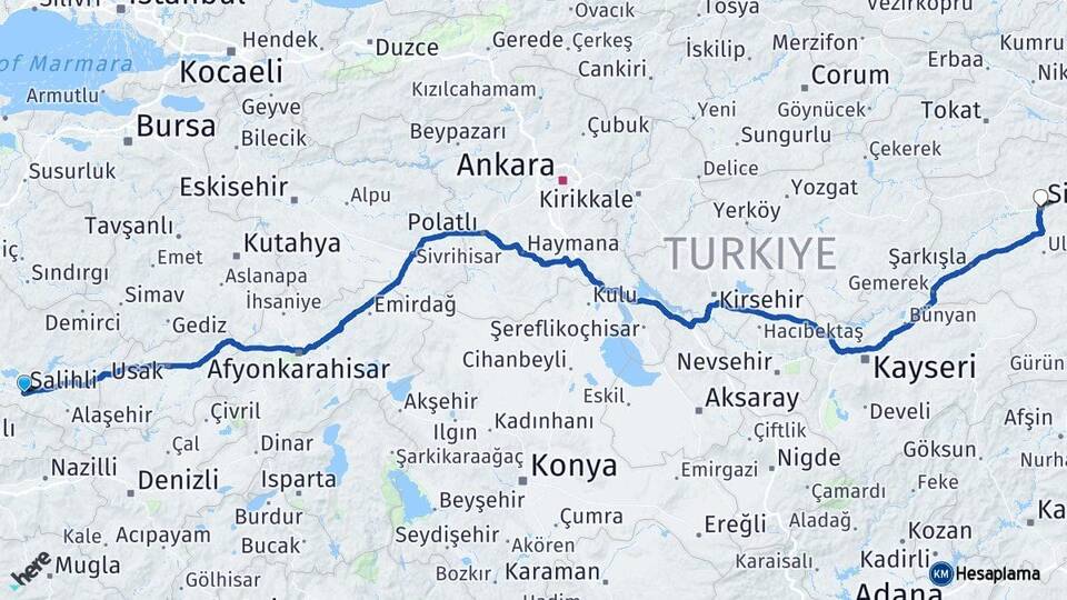 Manisa Salihli Sivas Arası Kaç Km - Yol Haritası