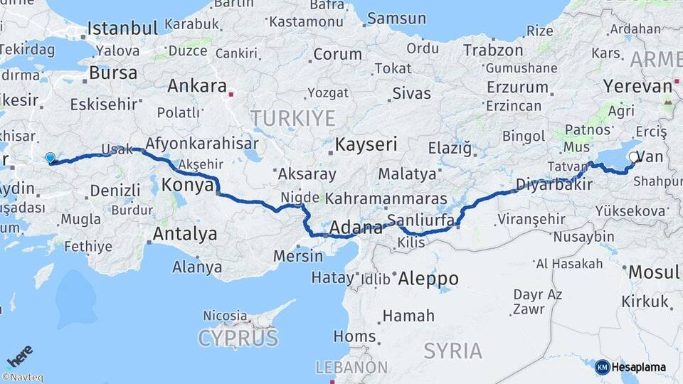 Manisa Salihli Van Arası Kaç Km - Yol Haritası