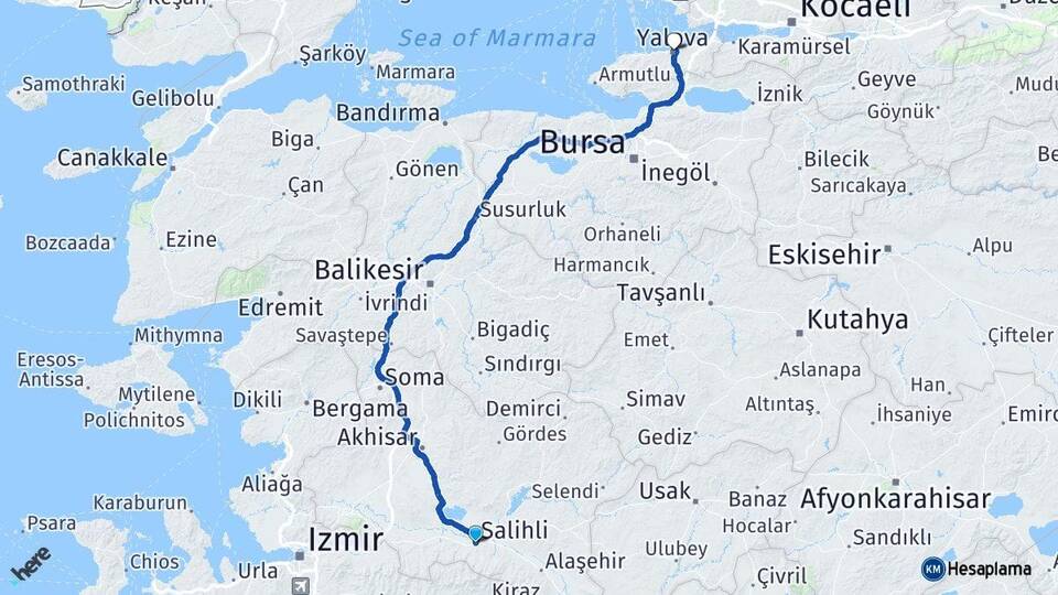 Manisa Salihli Yalova Arası Kaç Km - Yol Haritası