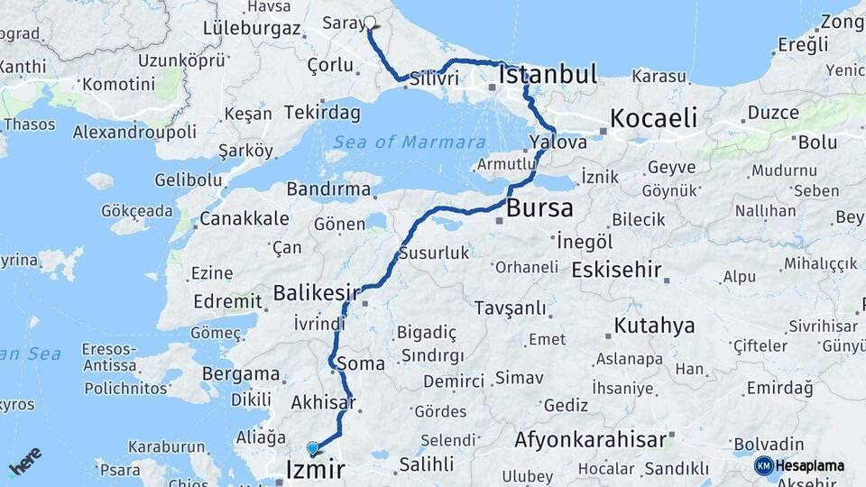 Manisa Saray Tekirdağ Arası Kaç Km - Yol Haritası