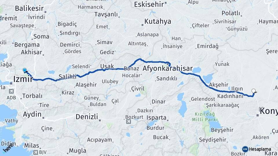 Manisa Sarayönü Konya Arası Kaç Km - Yol Haritası