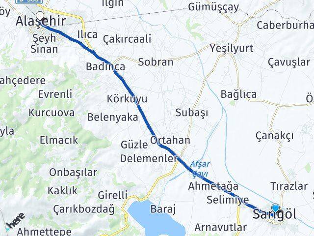 Manisa Sarıgöl Alaşehir Arası Kaç Km - Yol Haritası