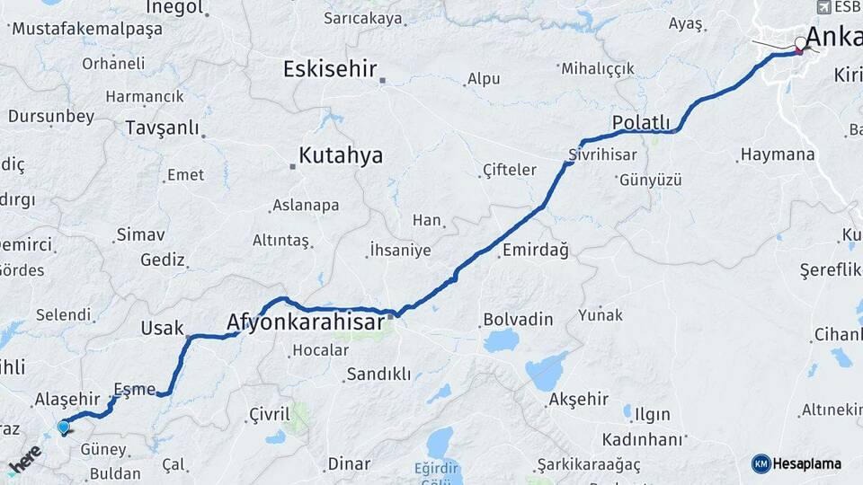 Manisa Sarıgöl Ankara Arası Kaç Km - Yol Haritası