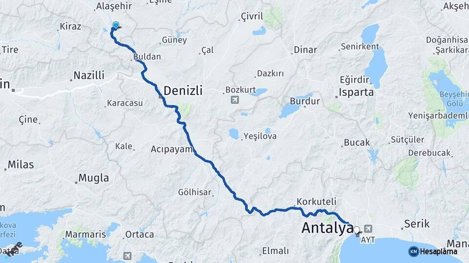 Manisa Sarıgöl Antalya Arası Kaç Km - Yol Haritası