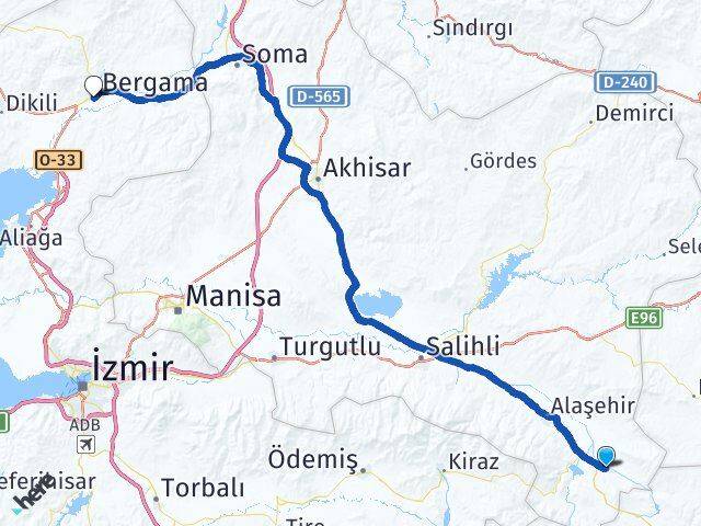 Manisa Sarıgöl Bergama İzmir Arası Kaç Km - Yol Haritası