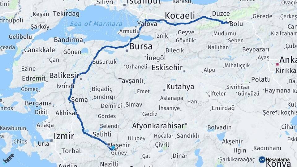 Manisa Sarıgöl Bolu Arası Kaç Km - Yol Haritası