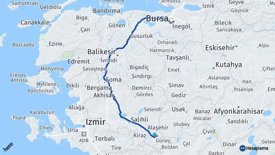 Manisa Sarıgöl Bursa Arası Kaç Km - Yol Haritası