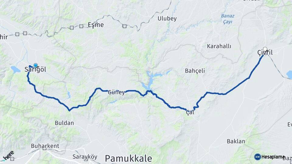 Manisa Sarıgöl Çivril Denizli Arası Kaç Km - Yol Haritası