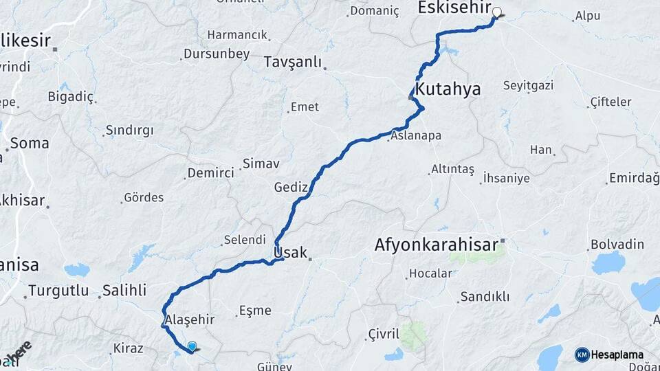 Manisa Sarıgöl Eskişehir Arası Kaç Km - Yol Haritası