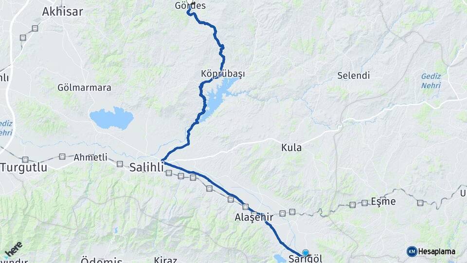 Manisa Sarıgöl Gördes Arası Kaç Km - Yol Haritası
